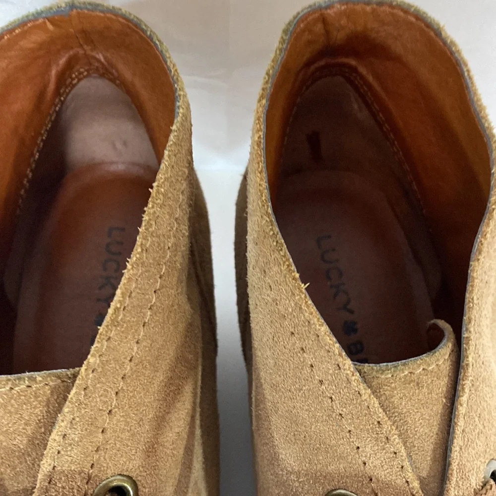 Lucky Brand Tan Leather Lace-Up Wedge Ankle Booties 8.5
